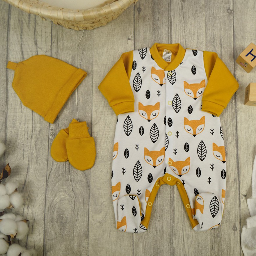 WYPRAWKA dla noworodka do szpitala 5 części musztarda liski 412