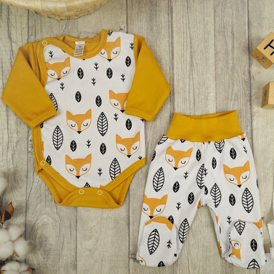 WYPRAWKA dla noworodka do szpitala 5 części musztarda liski 412