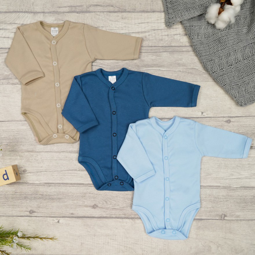 3pak BODY rozpinane WCZEŚNIAK niebieski jeans beż długi rękaw