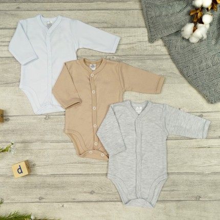 3pak BODY rozpinane białe beżowe szare długi rękaw
