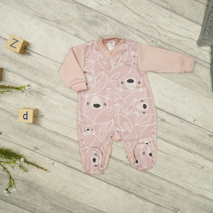 Pajac pajacyk bawełniany różowy w misie wzór 339r