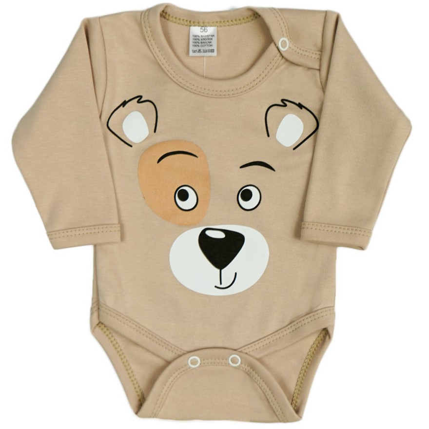 Jasne beżowe BODY z misiem długi rękaw wzór 602be