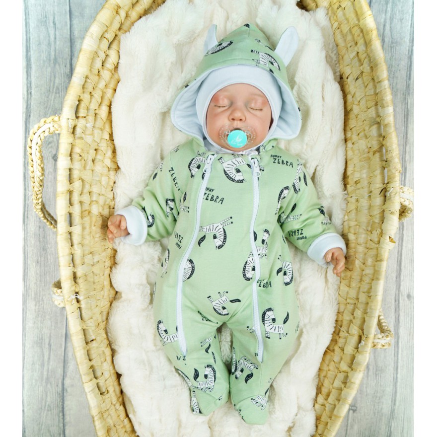 Kombinezon zielony w zebry ocieplany z dresówki