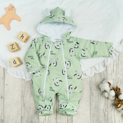 Kombinezon zielony w zebry ocieplany z dresówki