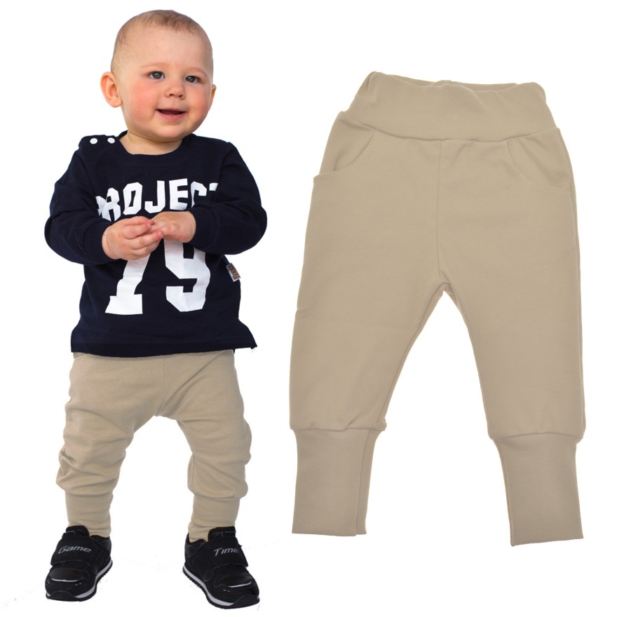 Jasny beż spodnie bawełniane lekkie z wyciąganą gumką bezuciskowe NEON