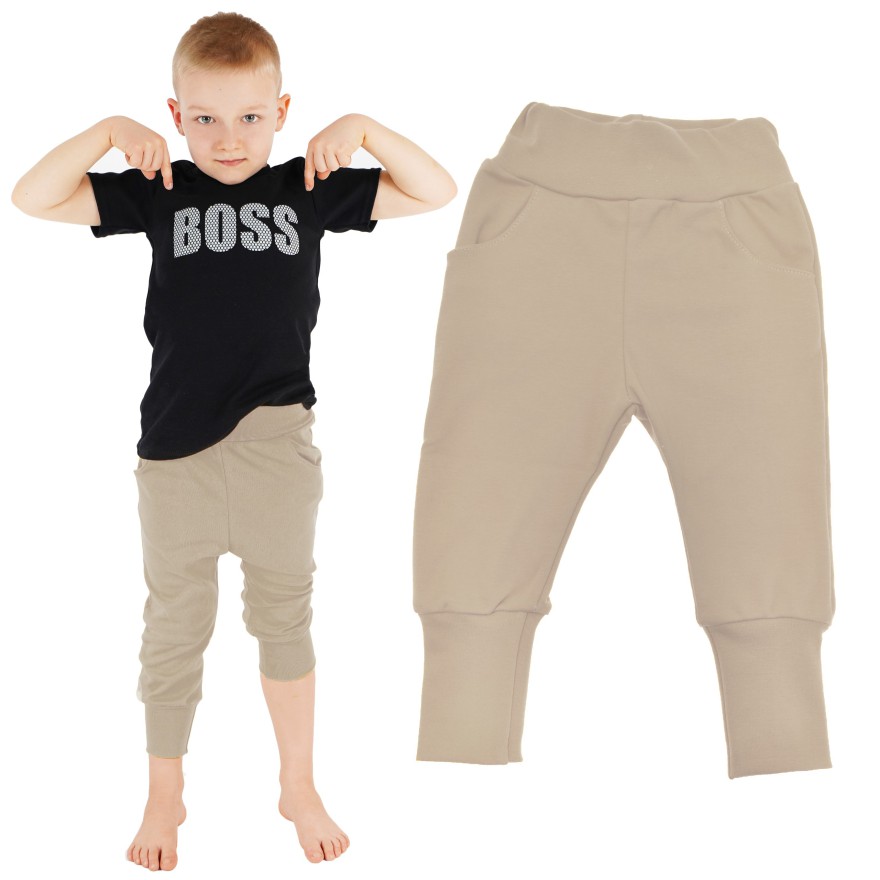 Jasny beż spodnie bawełniane lekkie z wyciąganą gumką bezuciskowe NEON