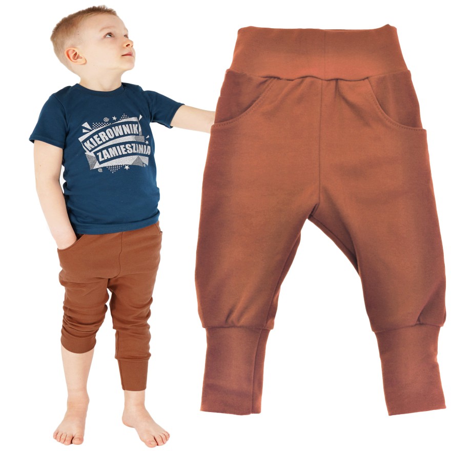 Brązowe spodnie bawełniane lekkie z wyciąganą gumką bezuciskowe NEON