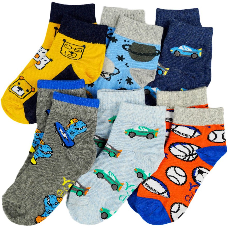 6 PAK SKARPETKI skarpety chłopięce AUTO PIŁKI MIŚ DINO