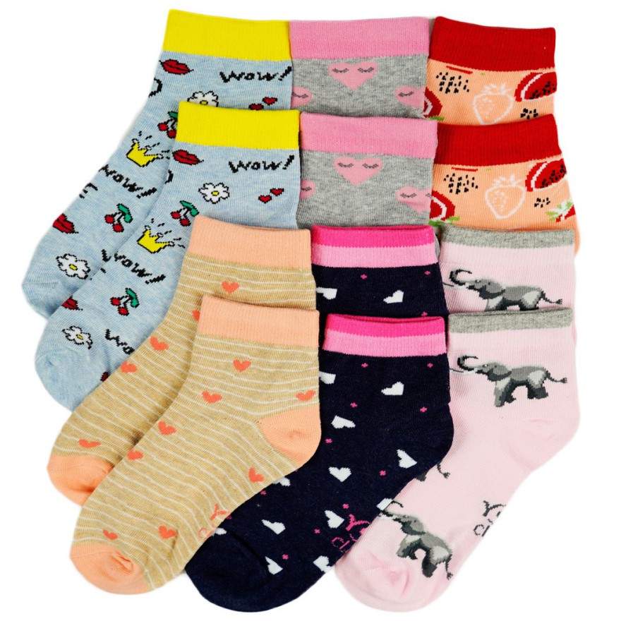 6 PAK SKARPETKI skarpety dziewczęce TRUSKAWKI słonie serca