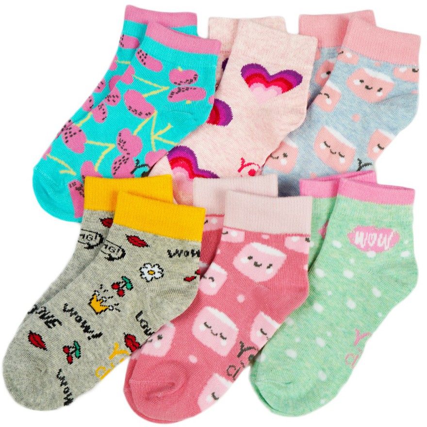 6 PAK SKARPETKI skarpety dziewczęce wisienki serca pianki