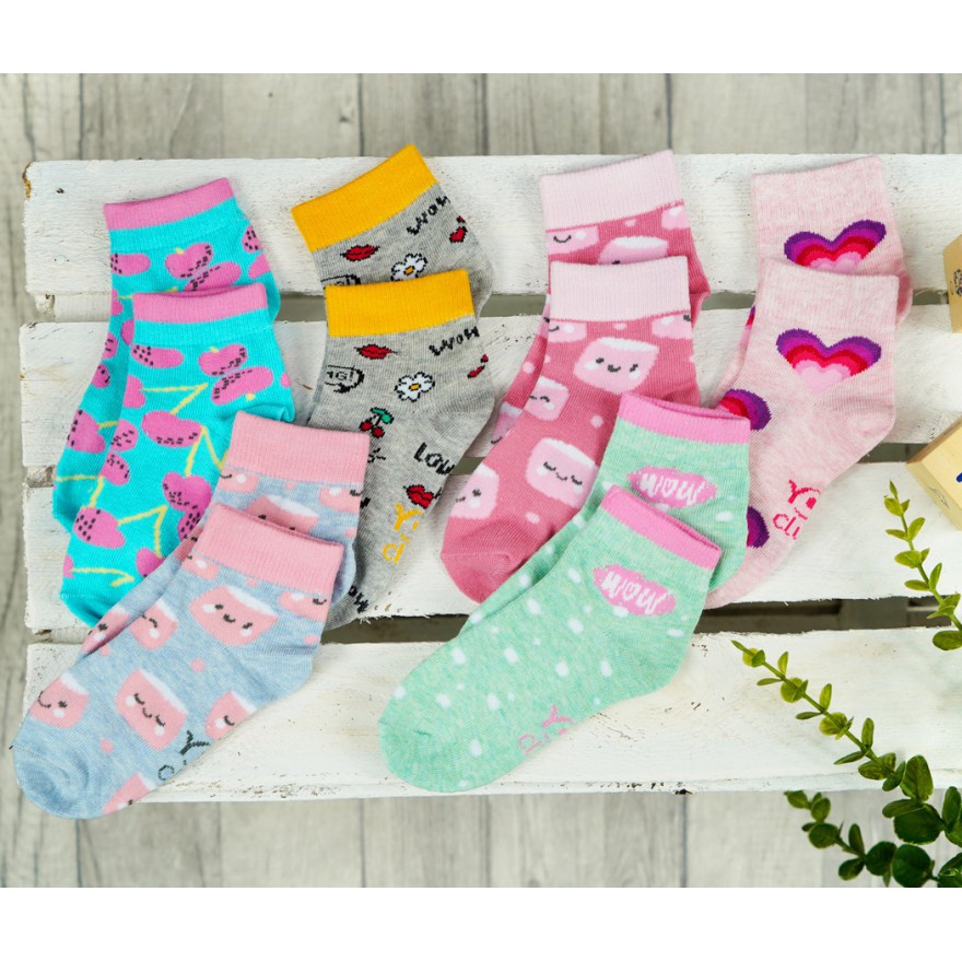 6 PAK SKARPETKI skarpety dziewczęce wisienki serca pianki
