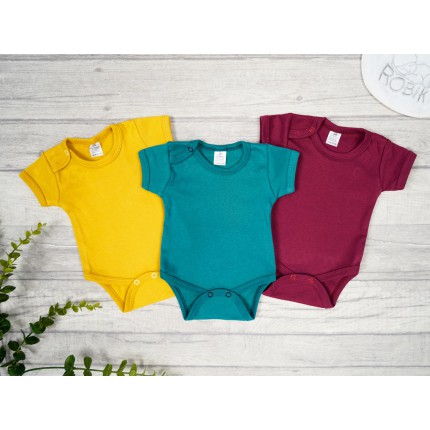 3pak BODY z krótkim rękawem bordo musztarda butelka