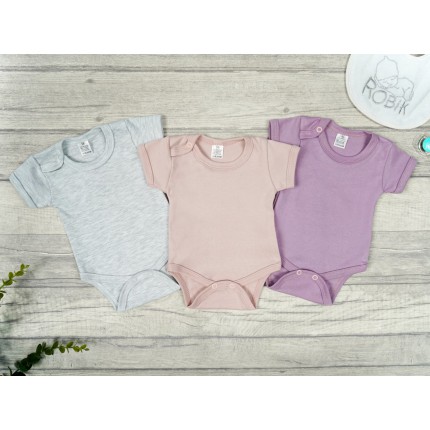 3pak BODY z krótkim rękawem szary wrzos różowy
