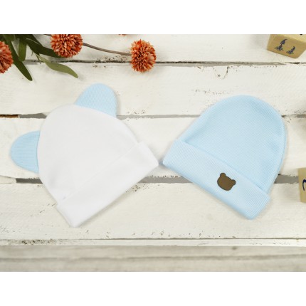 2PAK CZAPKA SMERFETKA biały-błękit prążek + uszy wyprawka