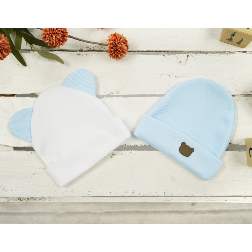 2PAK CZAPKA SMERFETKA biały-błękit prążek + uszy wyprawka