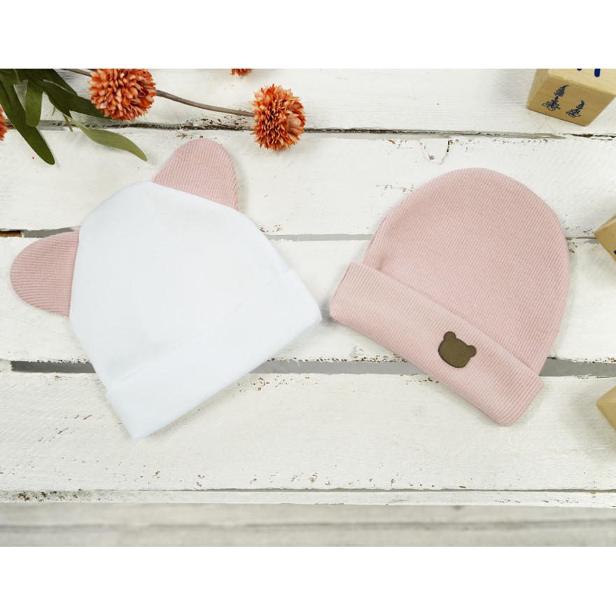 2PAK CZAPKA SMERFETKA biały-róż prążek + uszy wyprawka