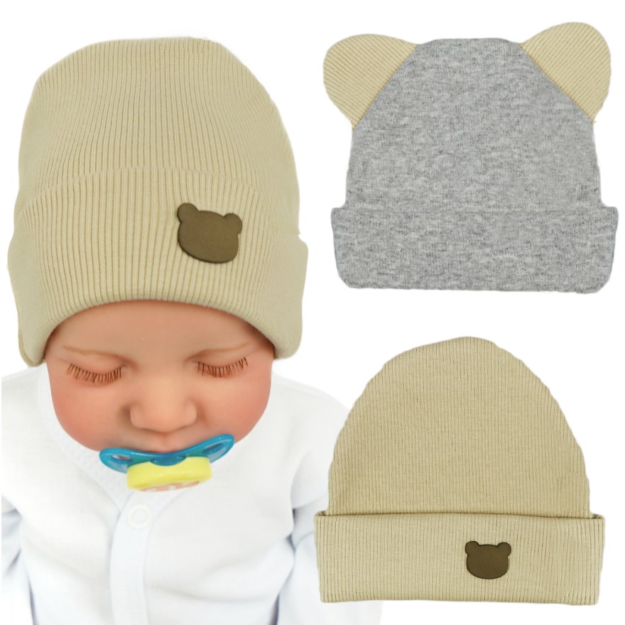 2PAK CZAPKA SMERFETKA szary-beż prążek + uszy wyprawka