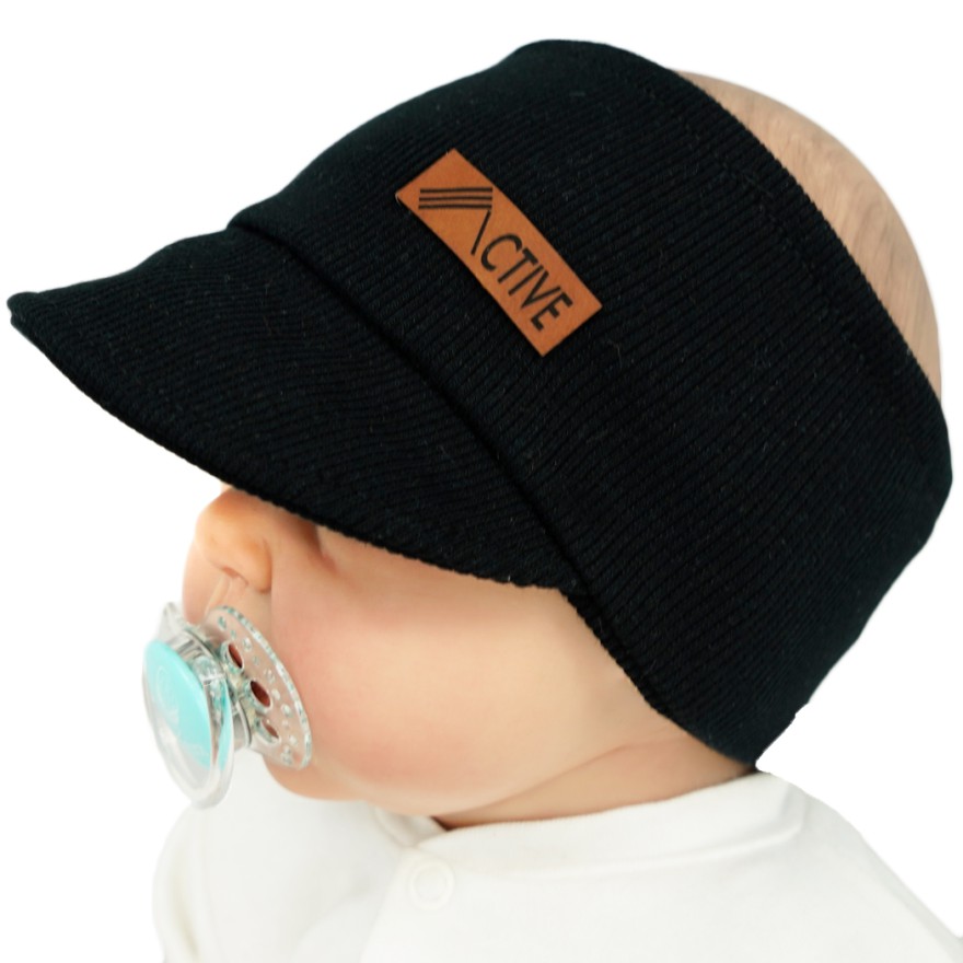 Czarna OPASKA z daszkiem dziecięca w prążki ACTIVE