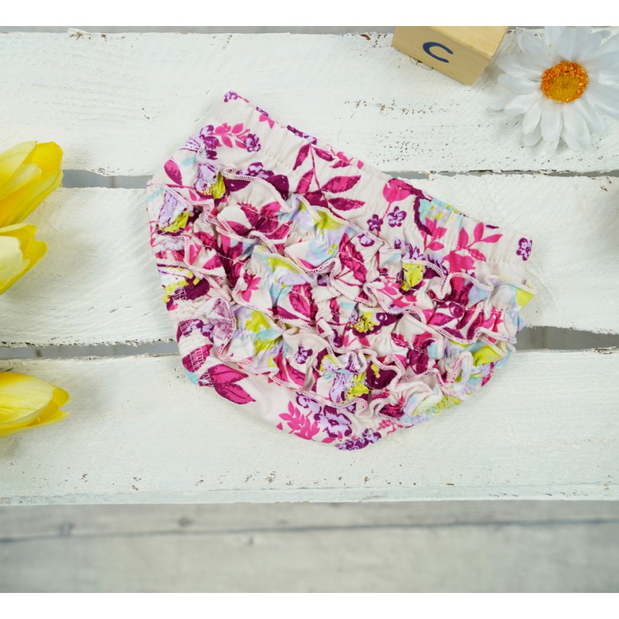 BLOOMERSY dziewczęce MAJTKI różowe kwiaty motyle z falbankami