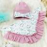 Różowy komplet CZAPKA + APASZKA z kokardką falbanką w kwiaty Maja wyprzedaż