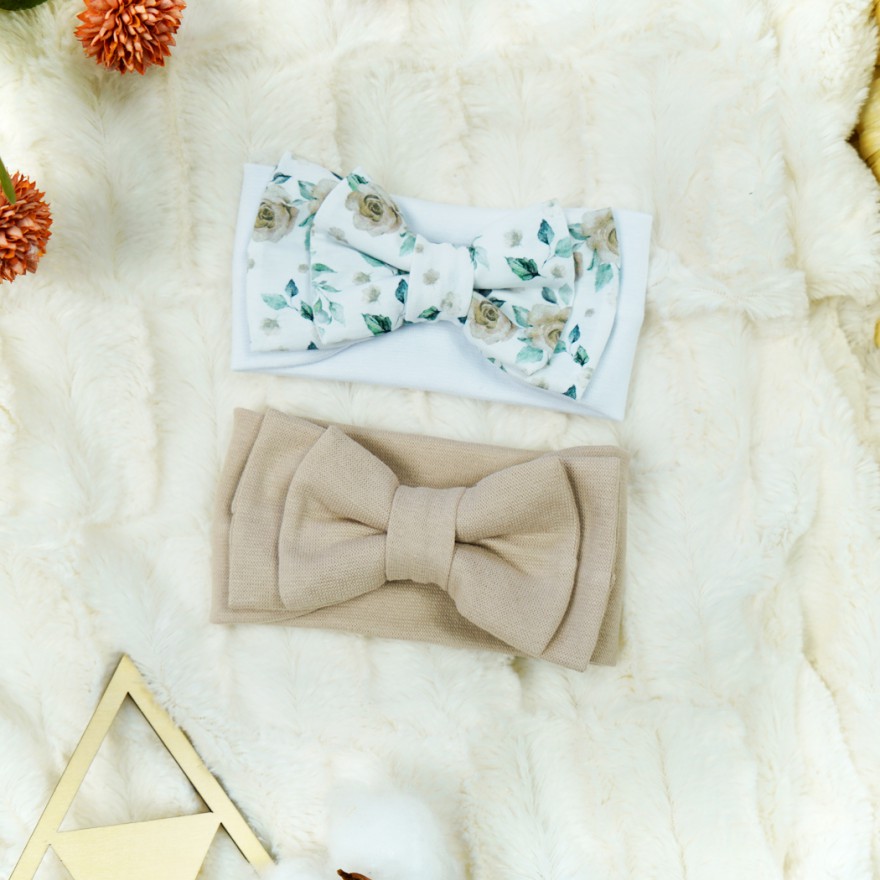 2pak OPASKA biało- beżowa dziewczęca z kokardą w kwiaty