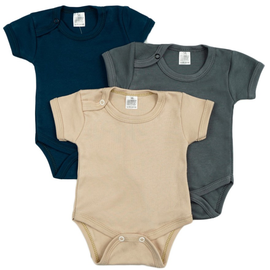 3pak BODY z krótkim rękawem petrol beż grafit