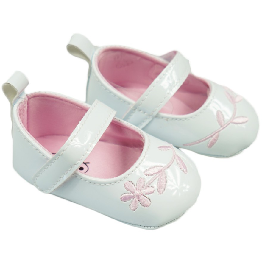 Baletki buty lakierki NIECHODKI białe z haftem BUCIKI CHRZEST