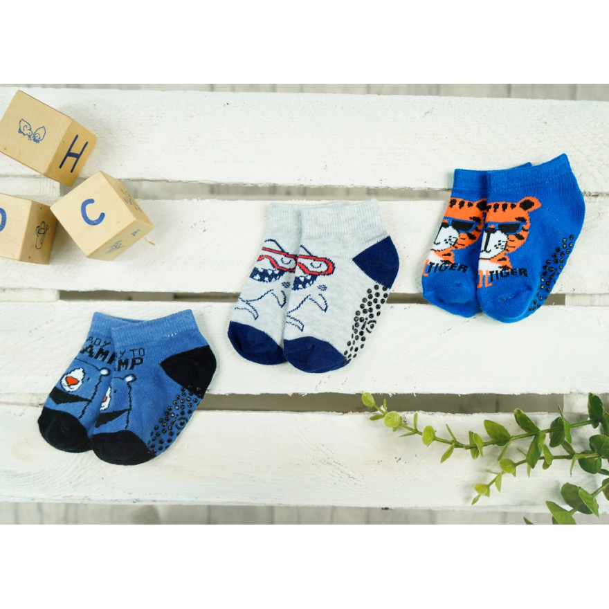 3PAK SKARPETKI STOPKI z ABS miś rekin tiger skarpety chłopięce C-52