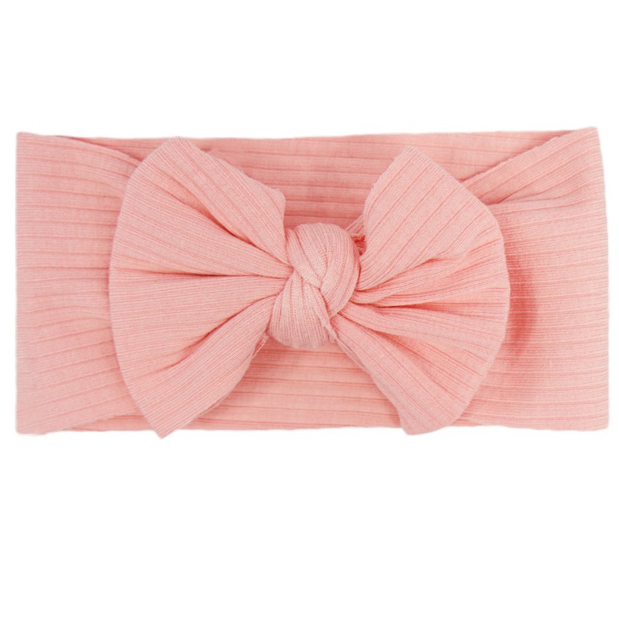 Opaska dziewczęca w prążki Z KOKARDĄ pudrowy róż