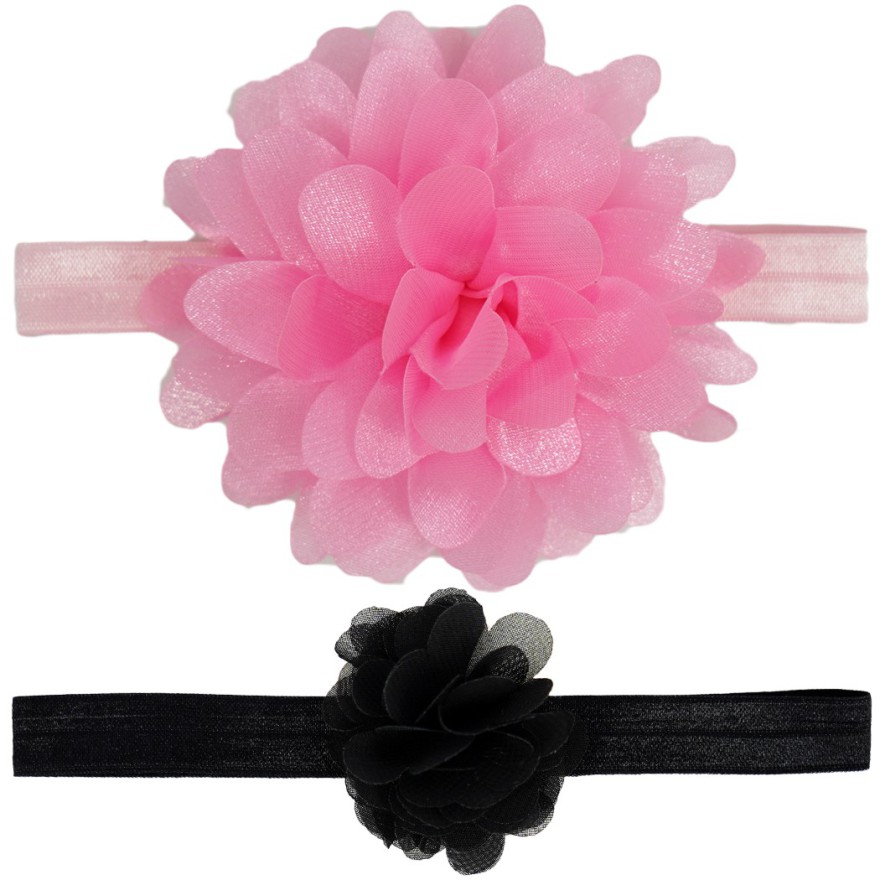 2pak Opaska dziewczęca z kwiatkiem czarna różowa