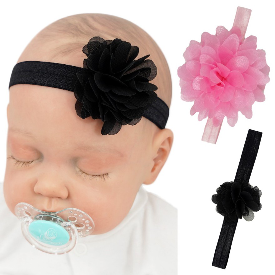 2pak Opaska dziewczęca z kwiatkiem czarna różowa