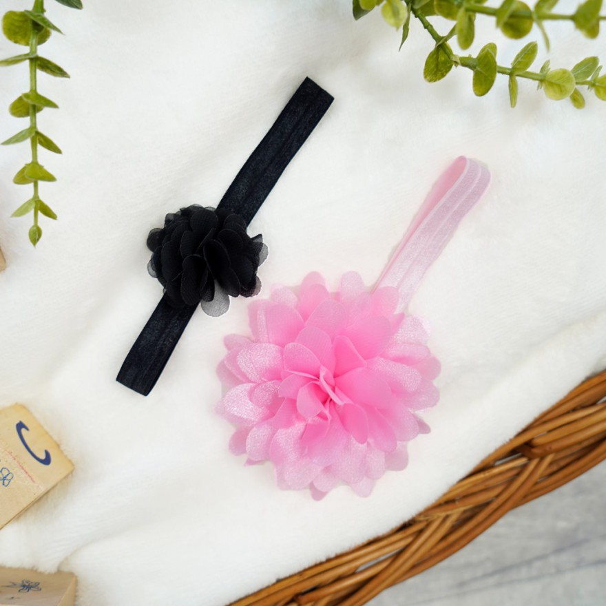 2pak Opaska dziewczęca z kwiatkiem czarna różowa