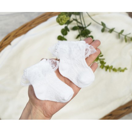 Białe SKARPETKI dziewczęce ażurowe z falbanką CHRZEST KOMUNIA