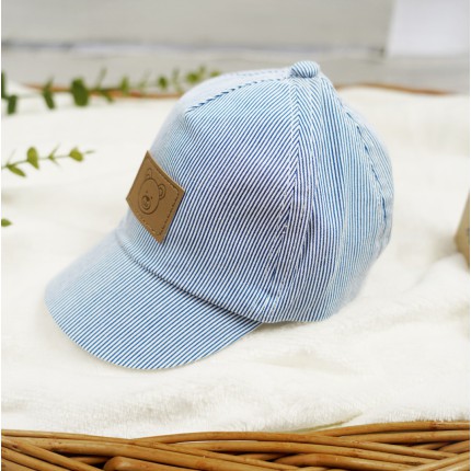 CZAPKA Z DASZKIEM chłopięca miś niebiesko biała paski bejsbolówka