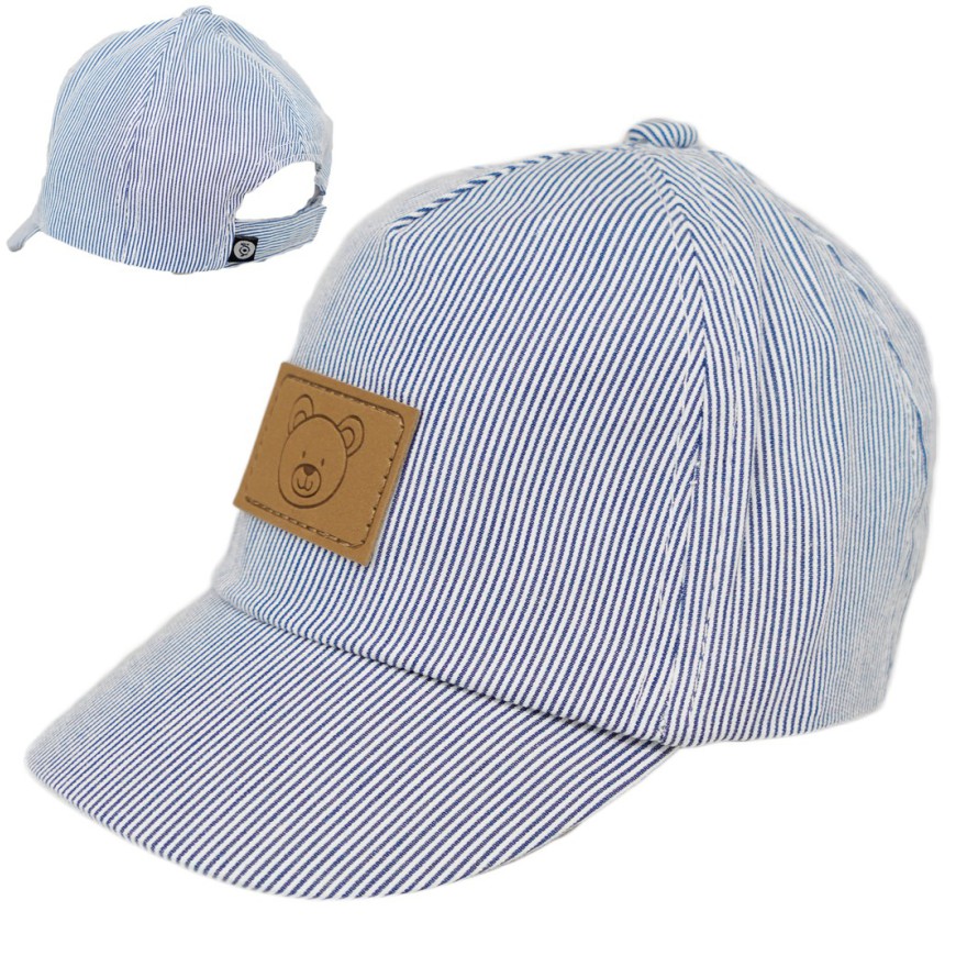 CZAPKA Z DASZKIEM chłopięca miś niebiesko biała paski bejsbolówka