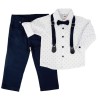 KOMPLET DLA CHŁOPCA WADLIWY koszula w listki, spodnie, muszka, szelki święta