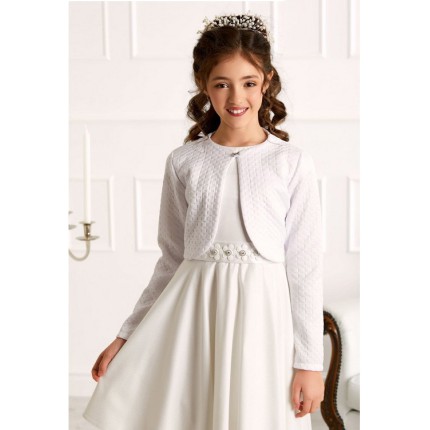 Białe BOLERKO pikowane krótkie komunijne KOMUNIA żakiet w.590