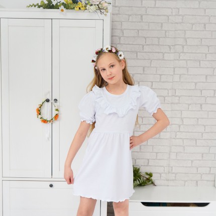 Biała SUKIENKA POLA z falbanką na dekolcie komunia pokomunijna święta