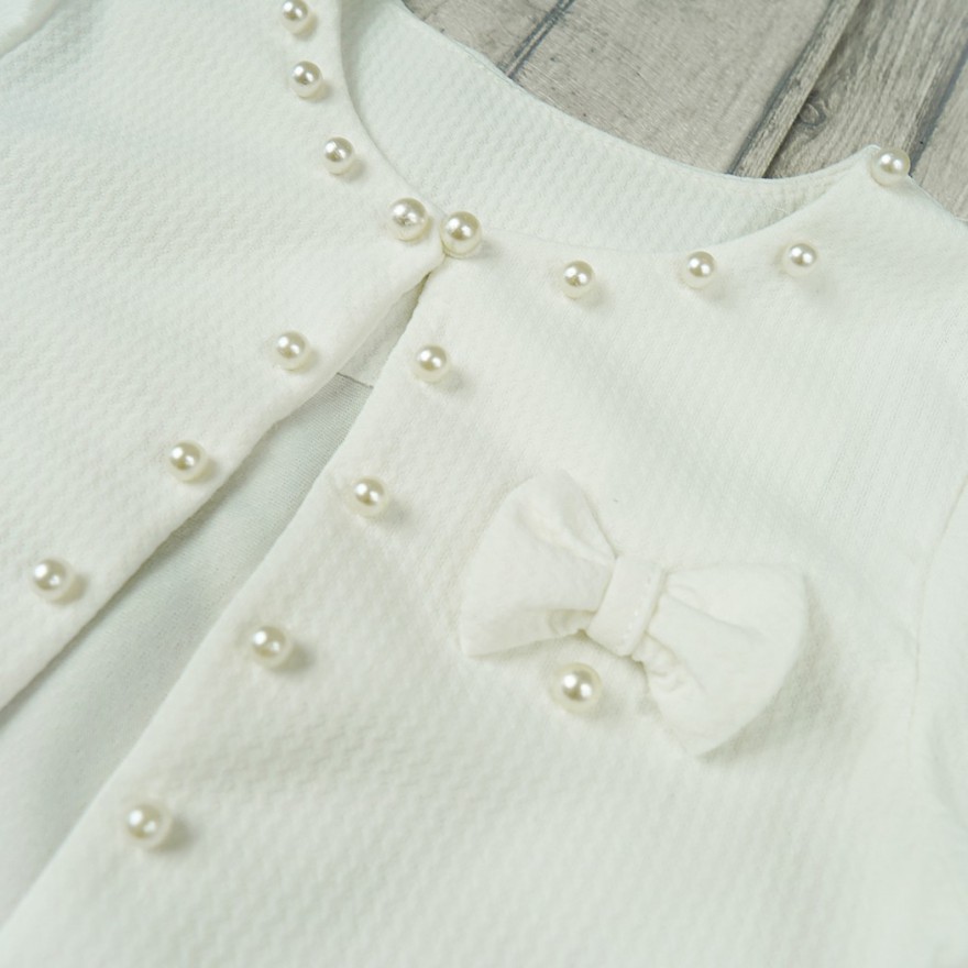 Ecru BOLERKO komunijne KOMUNIA żakiet perełki kokardka