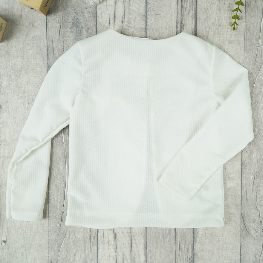 Ecru BOLERKO komunijne KOMUNIA żakiet perełki kokardka