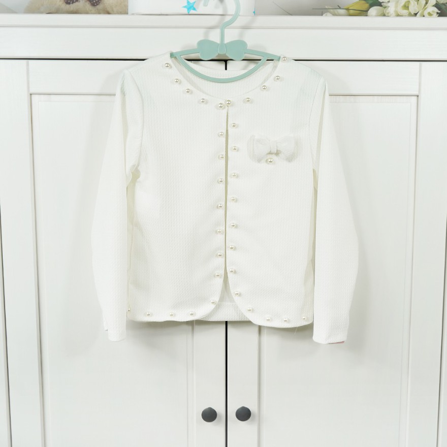 Ecru BOLERKO komunijne KOMUNIA żakiet perełki kokardka