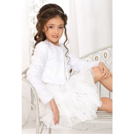 Białe BOLERKO komunijne KOMUNIA żakiet futrzane wdzianko w.885