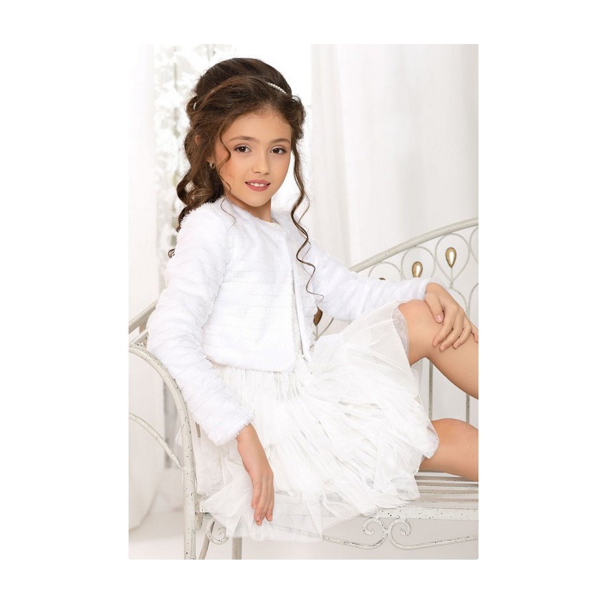 Białe BOLERKO komunijne KOMUNIA żakiet futrzane wdzianko w.885