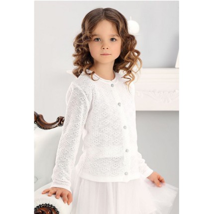 Ecru SWETEREK komunijny KOMUNIA bolerko ażur srebrne guziki 917