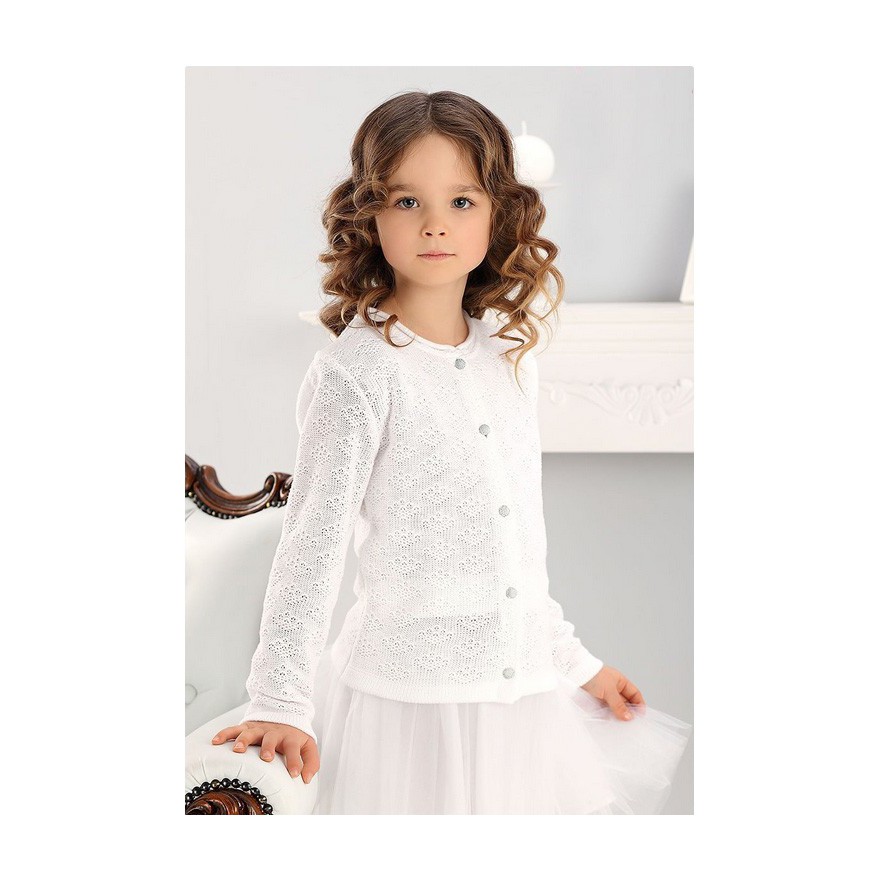 Ecru SWETEREK komunijny KOMUNIA bolerko ażur srebrne guziki 917