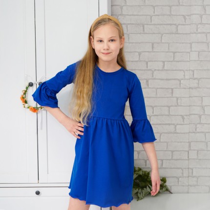 Chabrowa SUKIENKA IGA z falbanką przy rękawach wesele