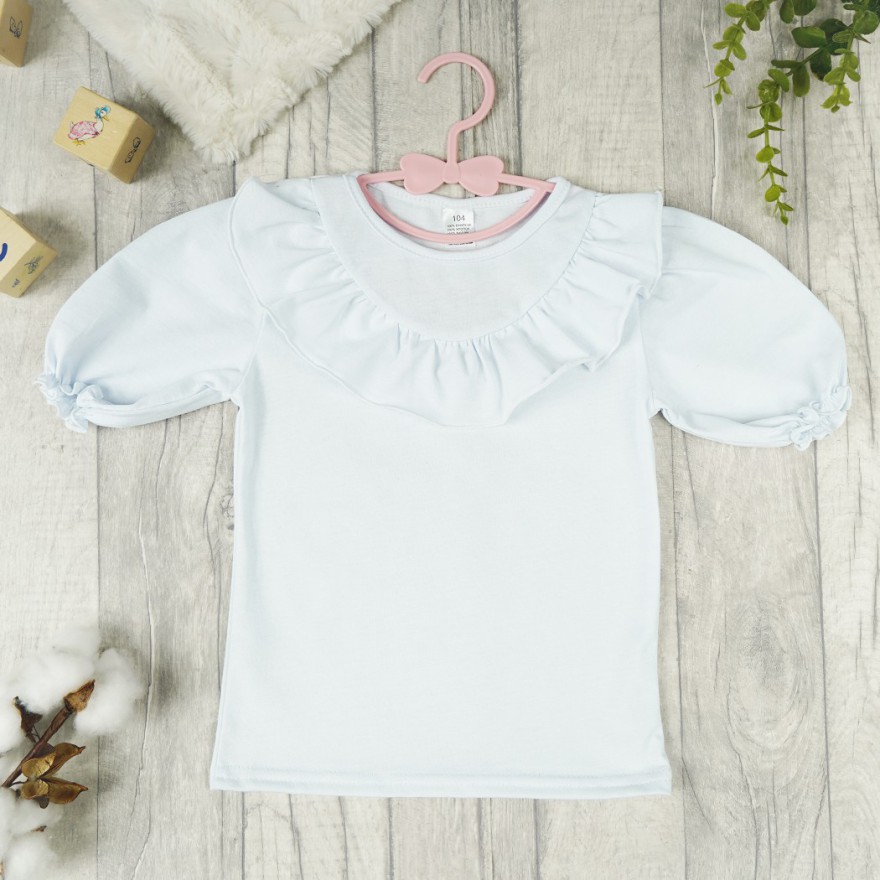 Biała BLUZKA POLA z falbanką na dekolcie koszulka dziewczęca szkoła