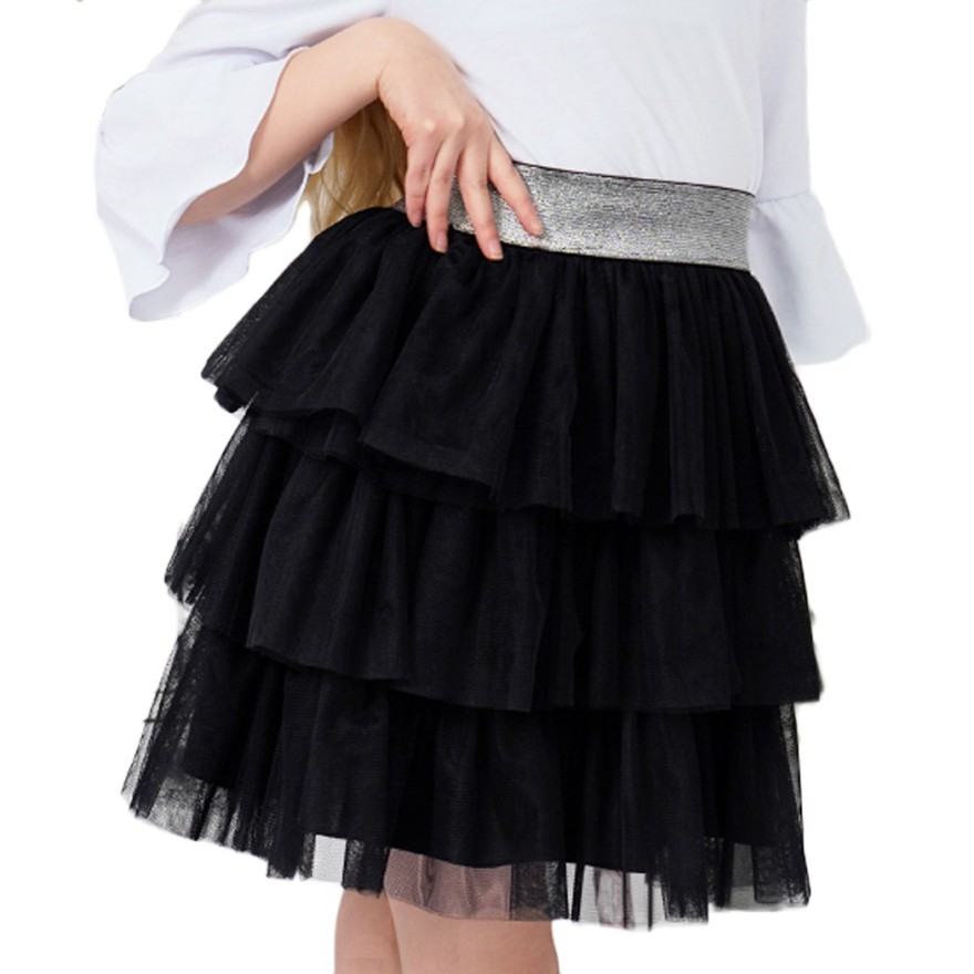 Czarna SPÓDNICA tiulowa z falbankami srebrna gumka szkoła
