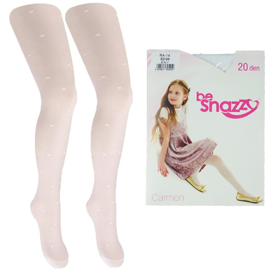 Białe RAJSTOPY dziewczęce mikrofibra w kropki rajstopki 20 DEN Carmen KOMUNIA