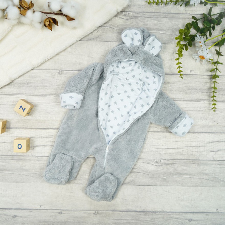 SZARY KOMBINEZON GWIAZDKI PAJAC 0-12M wiosna jesień